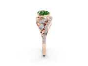 Fancy Green Heart Cut Diamond Halo Ring Set in Rose gold with Marquise and Pavé Band in Prong Setting