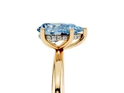 Fancy Blue Pear Cut Diamond Solitaire Engagement Ring Set in Yellow gold with Prong Setting and Polished Band