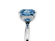 Fancy Blue Princess Cut Diamond Solitaire Ring Set in Platinum with Thin Band and Prong Setting