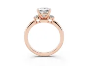 Three-Stone Princess Cut Diamond Ring Set in Rose gold with Prong Setting and Plain Band