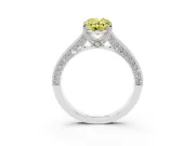 Oval Vintage Hidden Halo Engagement Ring Setting for a Fancy Yellow Lab-Grown Diamond | Milgrain Pave Band | White Gold