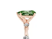 Fancy Green Pear Cut Diamond Solitaire Ring Set in Rose gold with Bezel Set Side Stones and Prong Setting