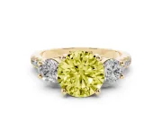 Round Three-Stone Engagement Ring Setting for a Fancy Yellow Lab-Grown Diamond | Yellow Gold