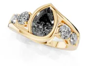 Pear-Shaped Bezel Bypass Engagement Ring Setting for a Black Center | Yellow Gold