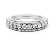 Round Diamond Pavé Chevron Band Set in Silver with Milgrain Edges