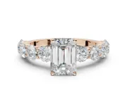 Emerald Cut Side Stone Engagement Ring Setting | Scalloped Prong Accents | Rose Gold