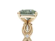 Radiant Cut Vintage Engagement Ring Setting for a Fancy Green Lab-Grown Diamond | Graduated Stations | Yellow Gold