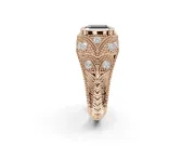 Asscher Cut Vintage Bezel Engagement Ring Setting for a Black Center | Milgrain Band | Rose Gold