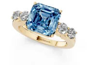 Asscher Cut 5 Stone Engagement Ring Setting for a Fancy Blue Lab-Grown Diamond | Yellow Gold