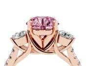 Round Three-Stone Engagement Ring Setting for a Fancy Pink Lab-Grown Diamond | Rose Gold