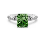 Radiant Cut Pave Engagement Ring Setting for a Fancy Green Lab-Grown Diamond | Shared Prong Band | Sterling Silver