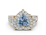 Heart-Shaped Halo Engagement Ring Setting for a Fancy Blue Lab-Grown Diamond | Graduated Channel Band | Yellow Gold