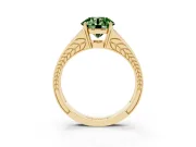 Fancy Green Round Cut Diamond Split Shank Ring Set in Yellow gold with Pavé Band and Prong Setting