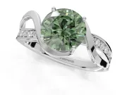 Round Bypass Solitaire Engagement Ring Setting for a Fancy Green Lab-Grown Diamond | Pavé and Plain Strands | Platinum