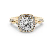 Cushion Cut Halo Engagement Ring Setting | Pavé Twist Band | Yellow Gold