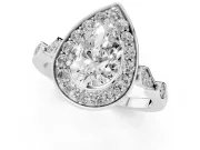 Pear Cut Diamond Halo Engagement Ring Set in Silver with Twisted Band and Prong Setting
