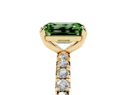 Fancy Green Emerald Cut Diamond Pavé Solitaire Ring Set in Yellow gold with Round Band and Prong Setting