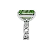 Fancy Green Emerald Cut Diamond Solitaire Set in White gold with Round Pavé Band and Prong Setting
