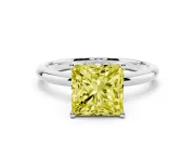 Fancy Yellow Princess Cut Diamond Solitaire Engagement Ring Set in Silver with Prong Setting and Polished Band