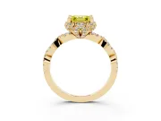 Fancy Yellow Asscher Cut Diamond Halo Twist Band Solitaire Ring Set in Yellow gold with Prong-Set Center Stone