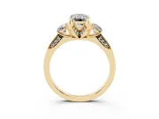 Emerald Cut Hidden Halo Three Stone Engagement Ring Setting for a Fancy Blue Lab-Grown Diamond | Yellow Gold