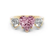 Heart-Shaped Three Stone Engagement Ring Setting for a Fancy Pink Lab-Grown Diamond | Plain Squared Band | Yellow Gold