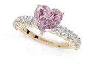 Heart-Shaped Shared Prong Engagement Ring Setting for a Fancy Pink Lab-Grown Diamond | Yellow Gold