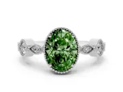 Fancy Green Oval Cut Diamond Vintage-Inspired Milgrain Ring Set in Silver with Marquise Stations of Round Accents