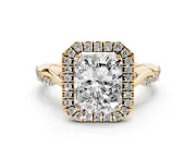 Radiant Cut Halo Engagement Ring Setting | Pavé Twist Band | Yellow Gold