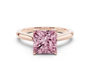 Fancy Pink Princess Cut Diamond Solitaire Ring Set in Rose gold with Cathedral Band and Prong Setting