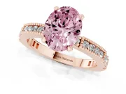 Fancy Pink Oval Cut Diamond Solitaire Ring Set in Rose gold with Slim Pavé Band and Prong Setting