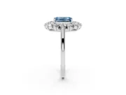 Emerald Cut Floral Double Halo Engagement Ring Setting for a Fancy Blue Lab-Grown Diamond | Plain Band | Sterling Silver
