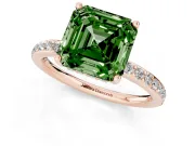 Fancy Green Asscher Cut Diamond Pavé Band Ring Set in Rose gold with Prong-Set Center Stone