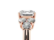 Asscher Cut Side Stone Engagement Ring Setting | Triangle Side Clusters | Rose Gold