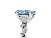 Fancy Blue Pear Cut Diamond Solitaire Vine Band Ring Set in Platinum with Round Accents and Prong Setting