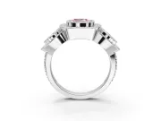 Cushion Cut Three Stone Halo Engagement Ring Setting for a Fancy Pink Lab-Grown Diamond | Platinum