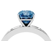 Fancy Blue Radiant Cut Diamond Solitaire Ring Set in Silver with Channel-Set Baguette Band and Prong Setting