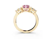 Fancy Pink Cushion Cut Diamond Solitaire Ring Set in Yellow gold with Cluster Accents on Each Side