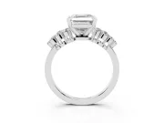 Asscher Cut Diamond Cluster Engagement Ring Set in White gold with Pavé Band and Prong Setting