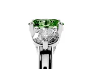 Fancy Green Oval Cut Diamond Three-Stone Ring Set in White gold with Prong Setting and Classic Band