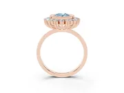 Fancy Blue Oval Cut Diamond Halo Ring Set in Rose gold with Milgrain Edge and Round Prong Setting