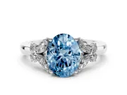 Oval Floral Engagement Ring Setting for a Fancy Blue Lab-Grown Diamond | Petal Shoulders | Platinum
