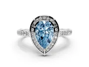 Fancy Blue Pear Cut Diamond Halo Pavé Split Shank Ring Set in Platinum with Prong Setting