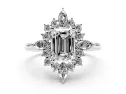 Emerald Cut Cluster Halo Engagement Ring Setting | White Gold