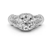 Round Cut Diamond Vintage-Inspired Milgrain Ring Set in Silver with Accent Split Shank