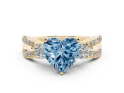 Fancy Blue Three-Stone Heart Cut Diamond Twist Band Ring Set in Yellow gold with Pavé Accents and Prong Setting