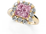Princess Cut Cluster Halo Engagement Ring Setting for a Fancy Pink Lab-Grown Diamond | Large Round Accents | Yellow Gold