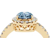 Oval Halo Engagement Ring Setting for a Fancy Blue Lab-Grown Diamond | Pavé Band | Yellow Gold