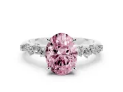 Fancy Pink Oval Cut Diamond Solitaire Vine Band Ring Set in White gold with Round Accents and Prong Setting