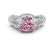 Fancy Pink Heart Cut Diamond Vintage-Inspired Milgrain Ring Set in White gold with Accent Split Shank